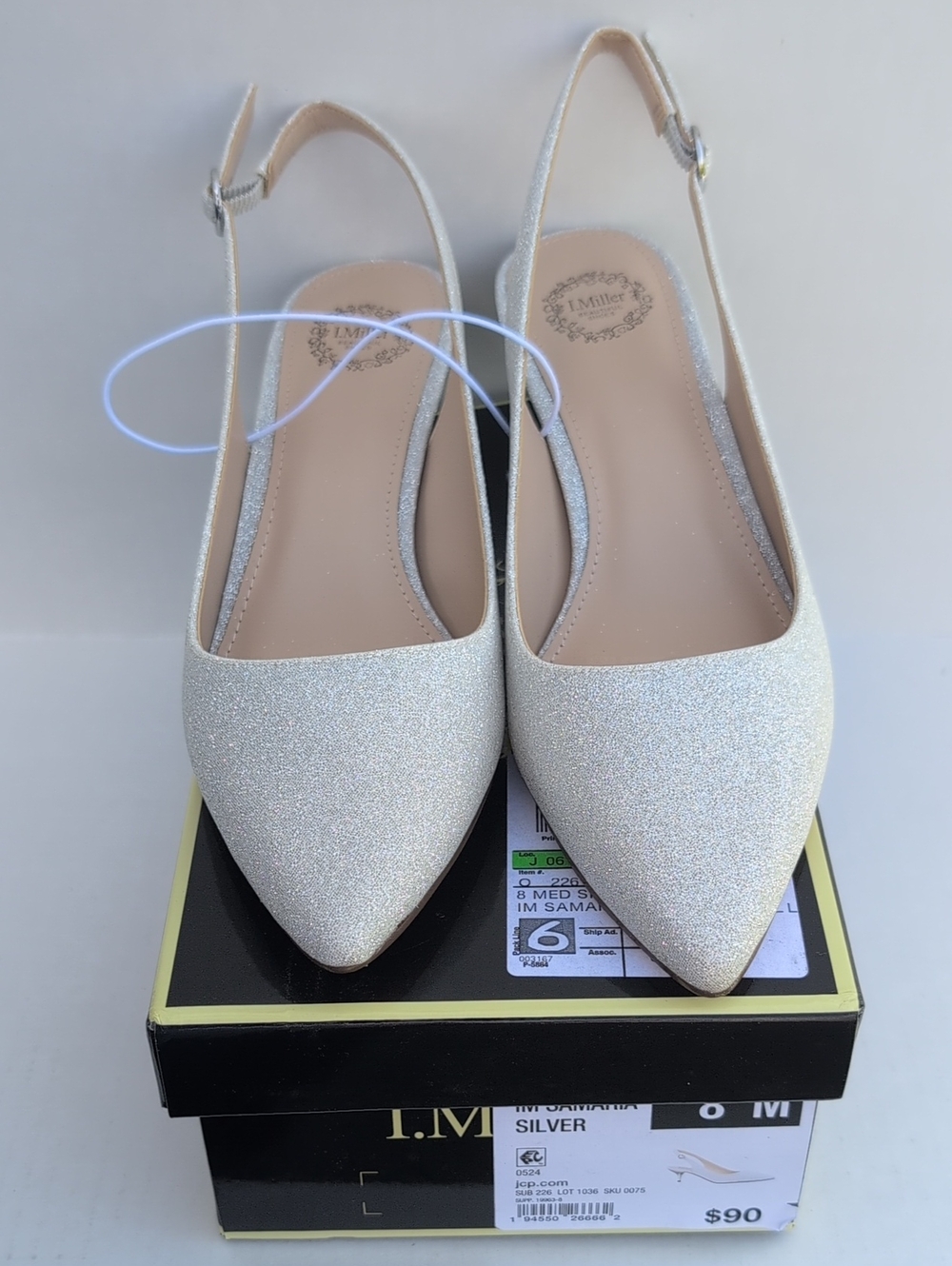 NWT I.Miller Silver Slingback Pointed Flats